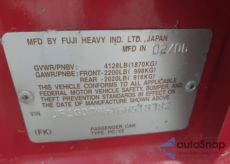 2006 Subaru Impreza Wrx/Limited из США, поврежденный, VIN JF1GD796X6H518782